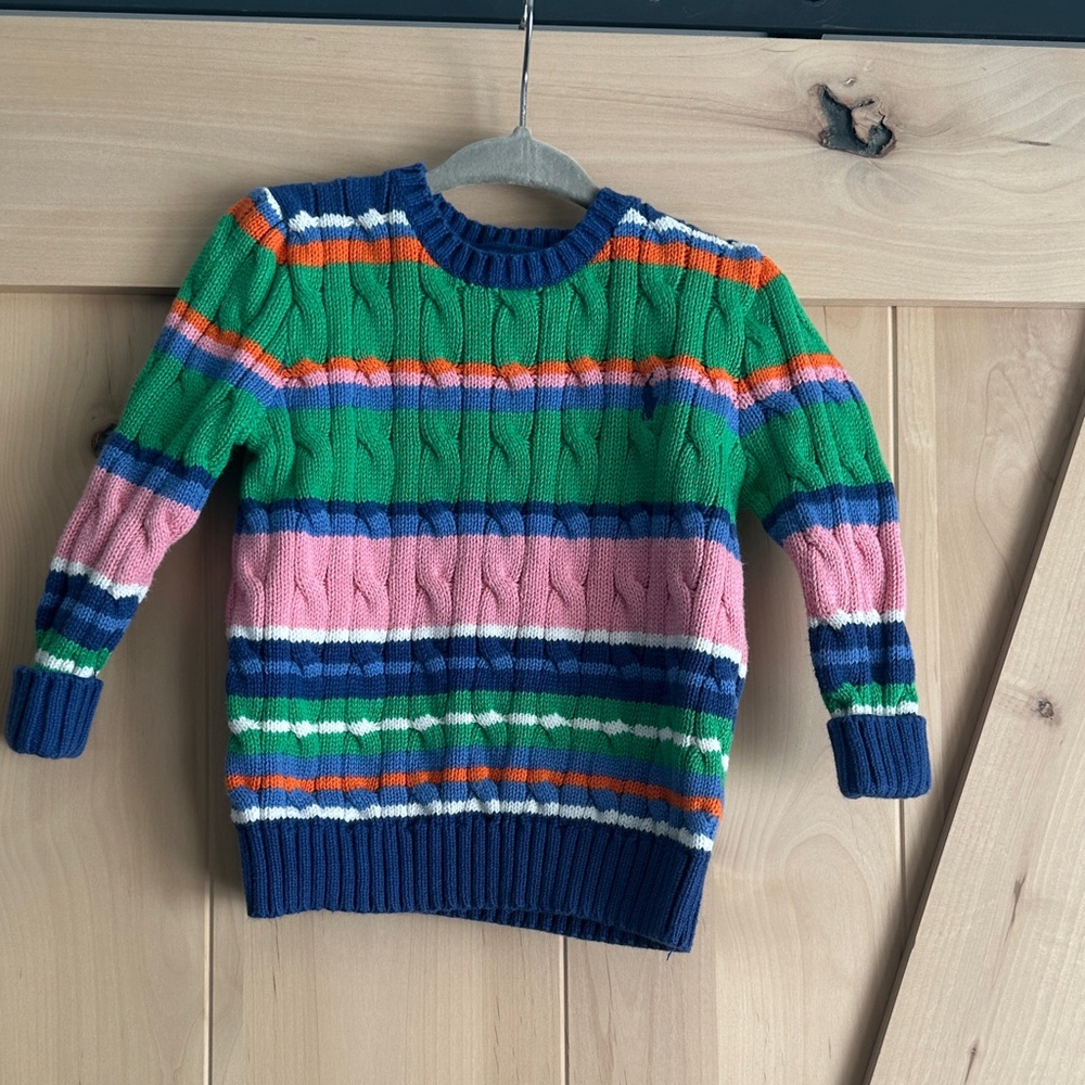 Polo by Ralph Lauren Kids Striped Cable Knit Sweater in Green, Pink, Blue